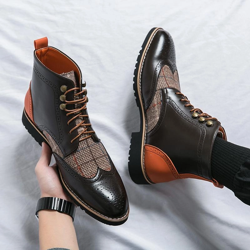 Italian handmade leather plaid casual boots Rekomendasi Shoes