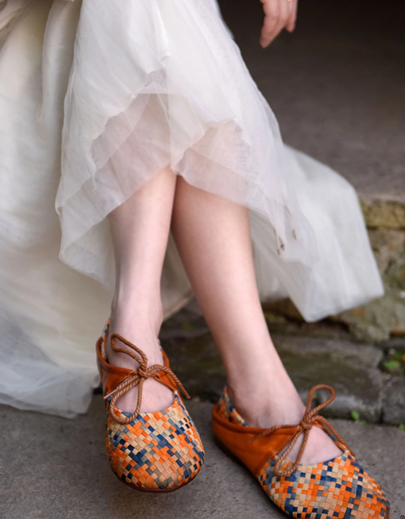 Real Leather Woven Lace-up Retro Flat Shoes Dark Brown Flat Shoes