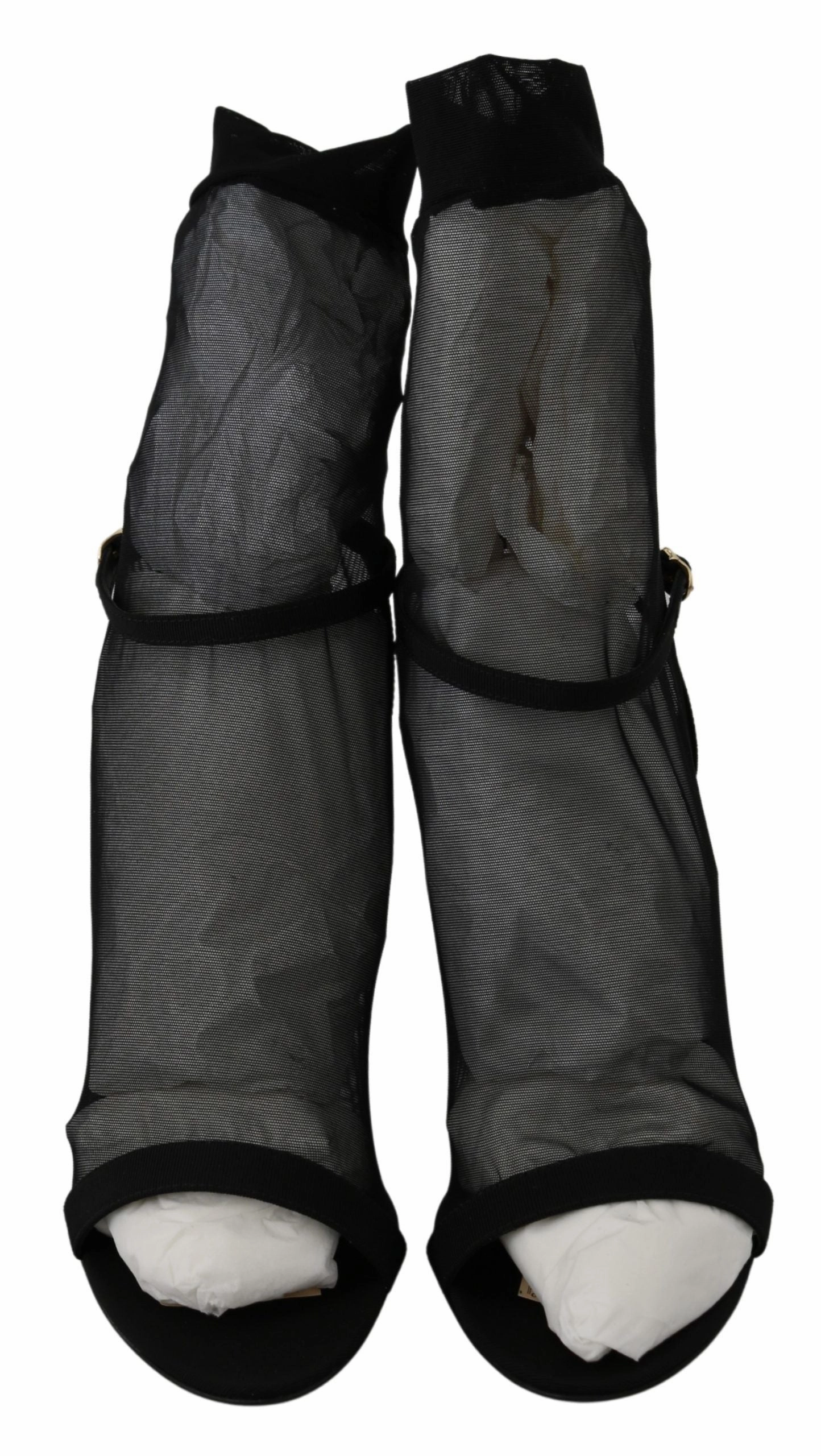 Dolce & Gabbana Black Tulle Stretch Stilettos Sandals Shoes Sandals Platform Slides