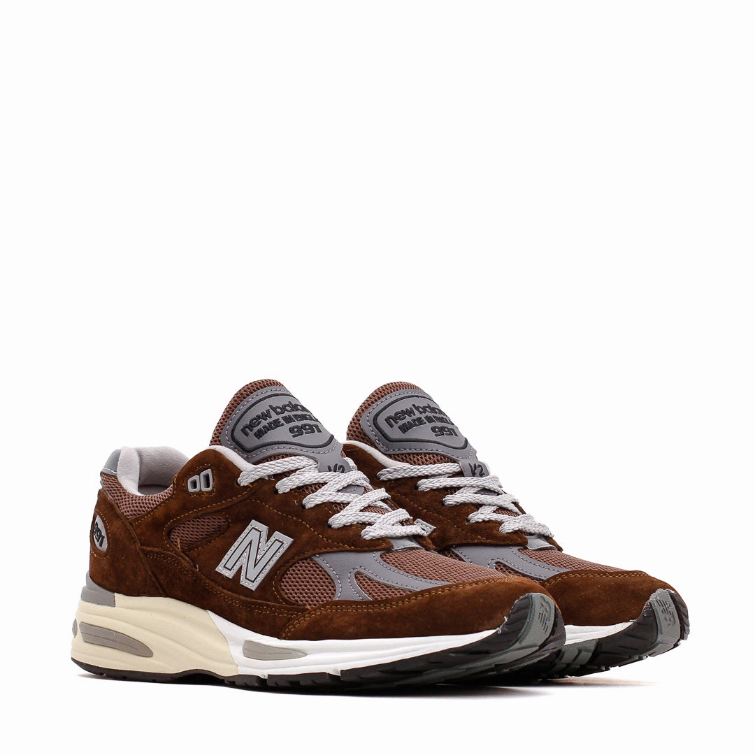 New Balance Unisex Made in UK 991v2 Pinecone U991BR2 Burgundy And Gray New Balance