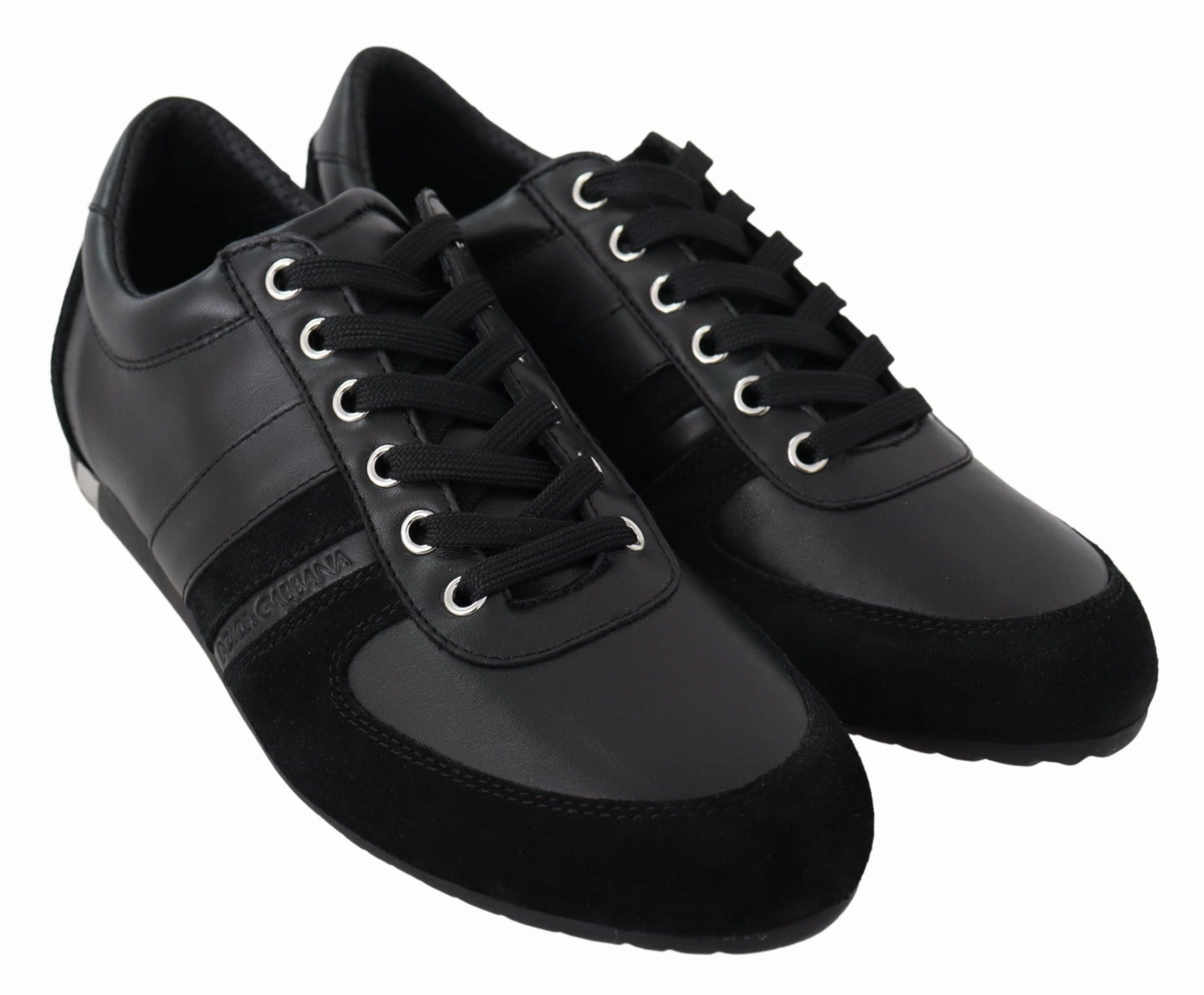 Dolce & Gabbana Black Logo Leather Casual Sneakers Shoes Open Back Sneakers