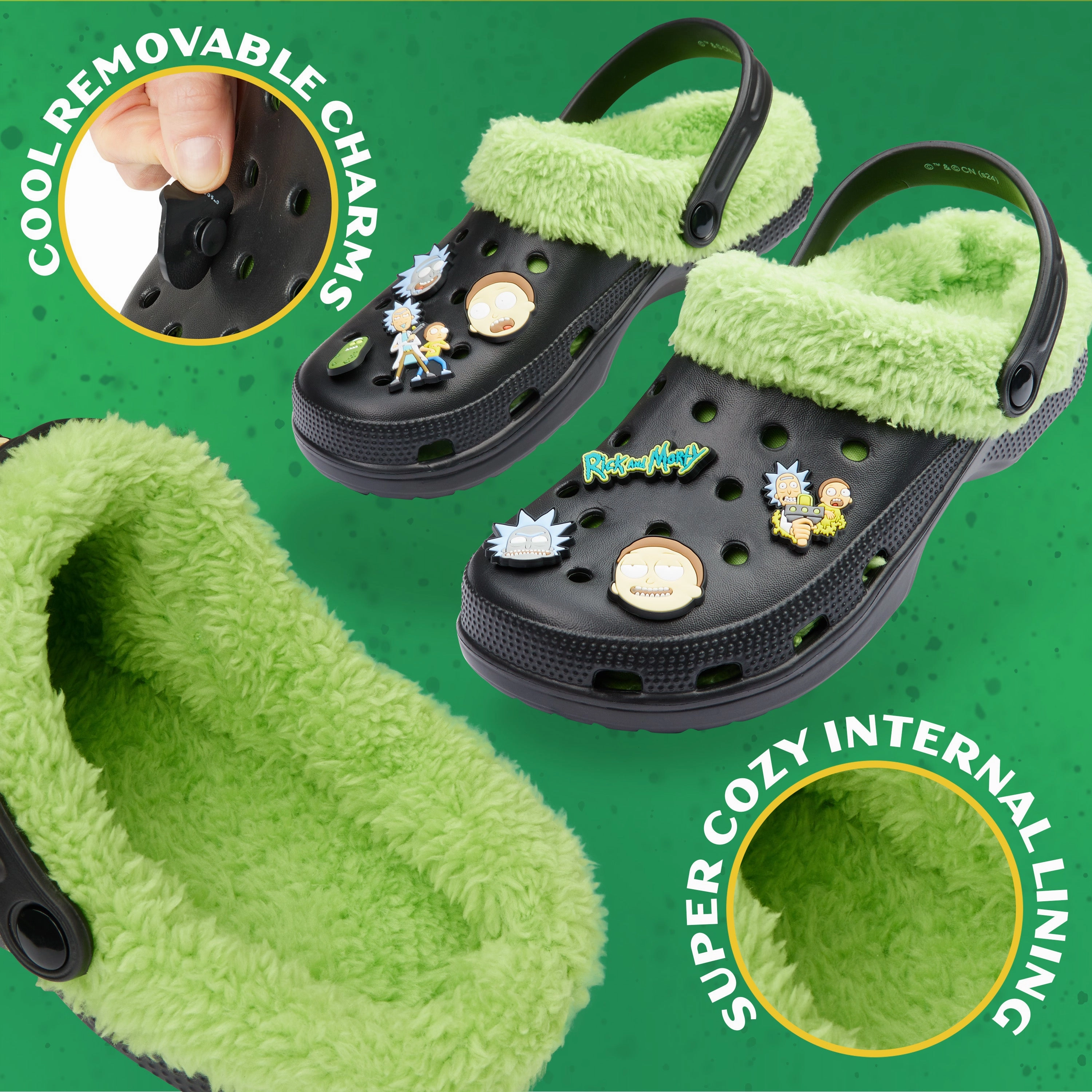 Rick and Morty Clogs Mens Winter Fleece Lining & Removable Charms - Warm Slip On Garden Shoes with Strap Anywears Clogs