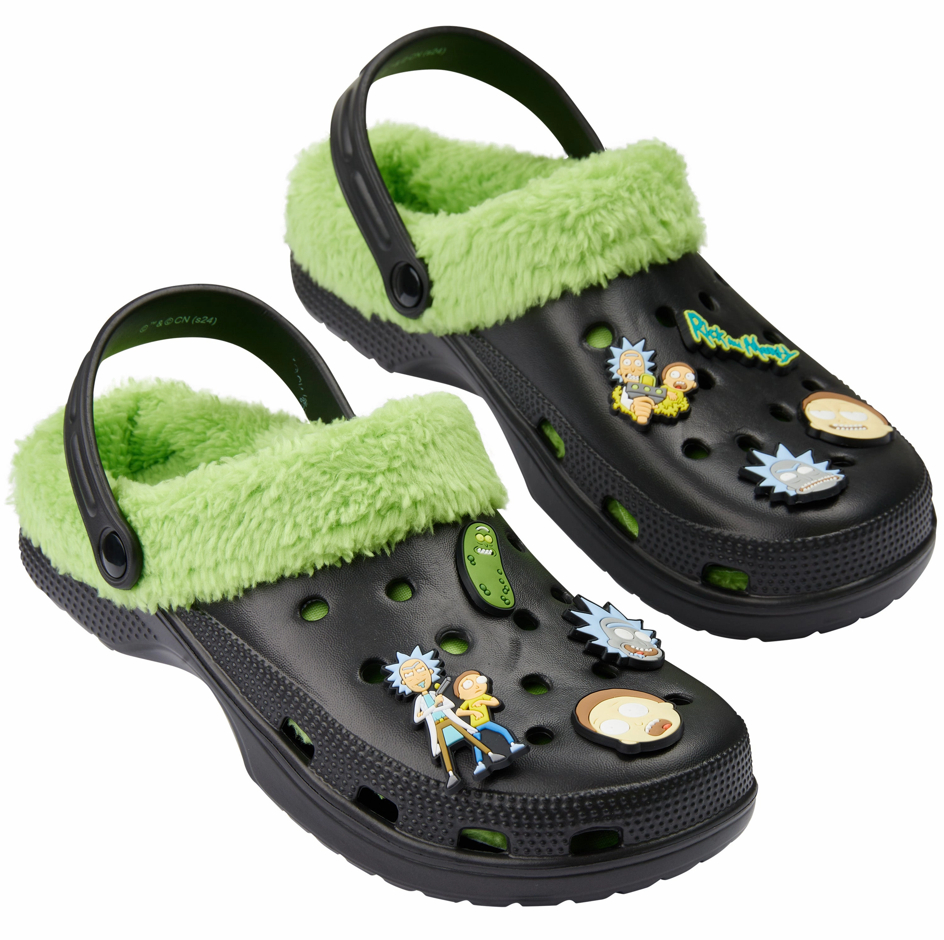 Garden Clogs With Arch Support Rick and Morty Clogs Mens Winter Fleece Lining & Removable Charms - Warm Slip On Garden Shoes with Strap