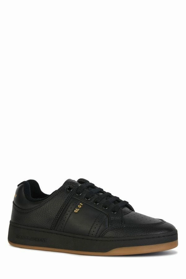 Saint Laurent Elegant Black Low-Top Leather Sneakers Flower Mountain Sneakers