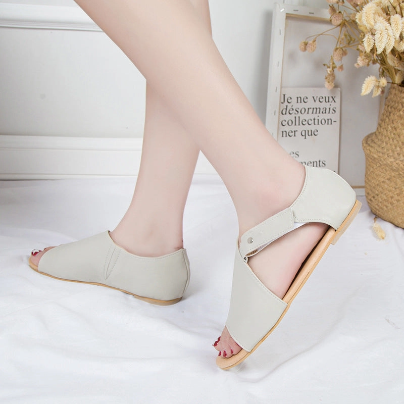 Sandals - Flat Retro Fish Mouth - Velcro Leather Oofos Slide Sandals