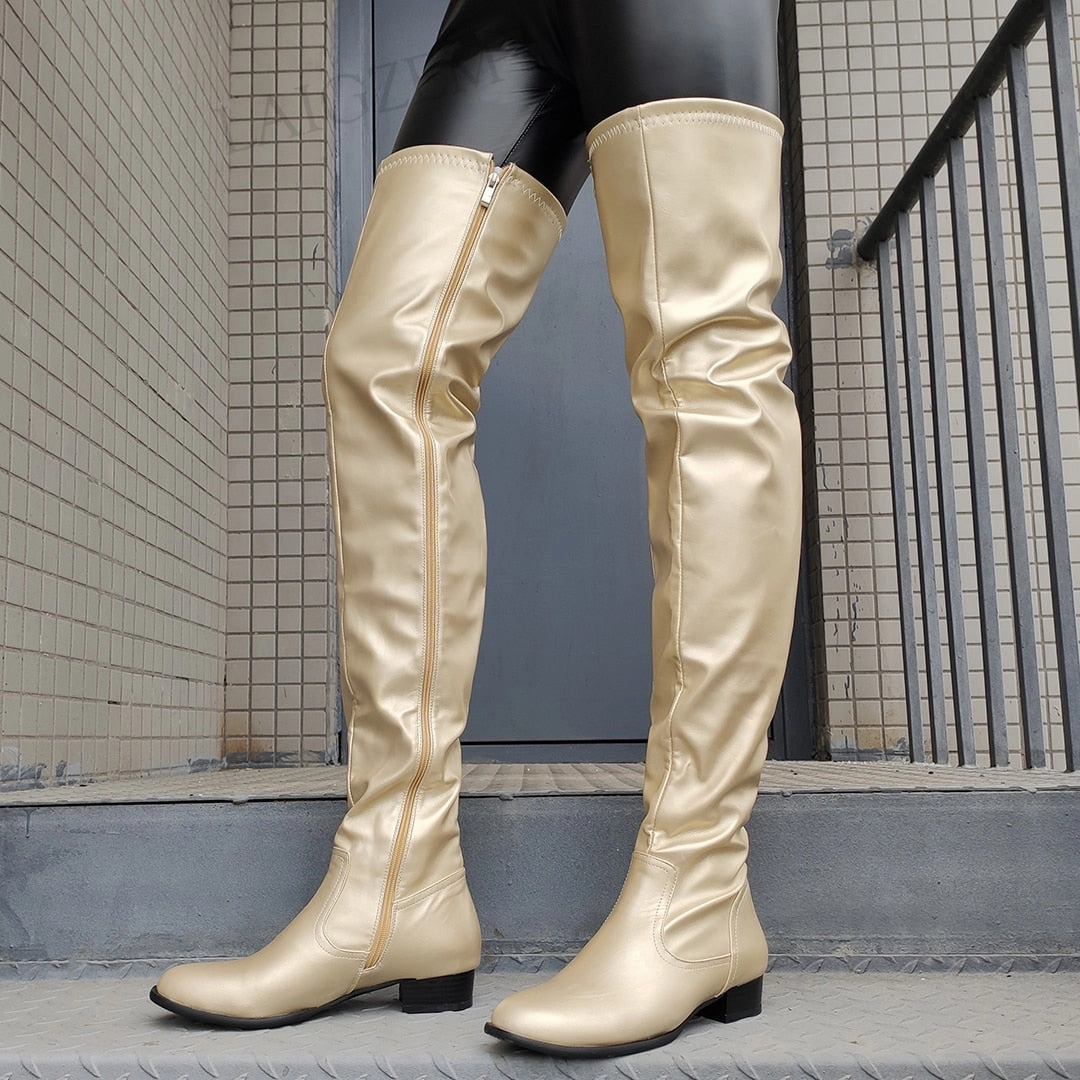 SEIIHEM Women Over Knee High Heeled Boots Side Zip Up Female Handmade Gold Silver Shoes Woman Donne Stivali Big Size 42 48 50 52 Newton Ridge Lightweight Waterproof Shoe Hiking