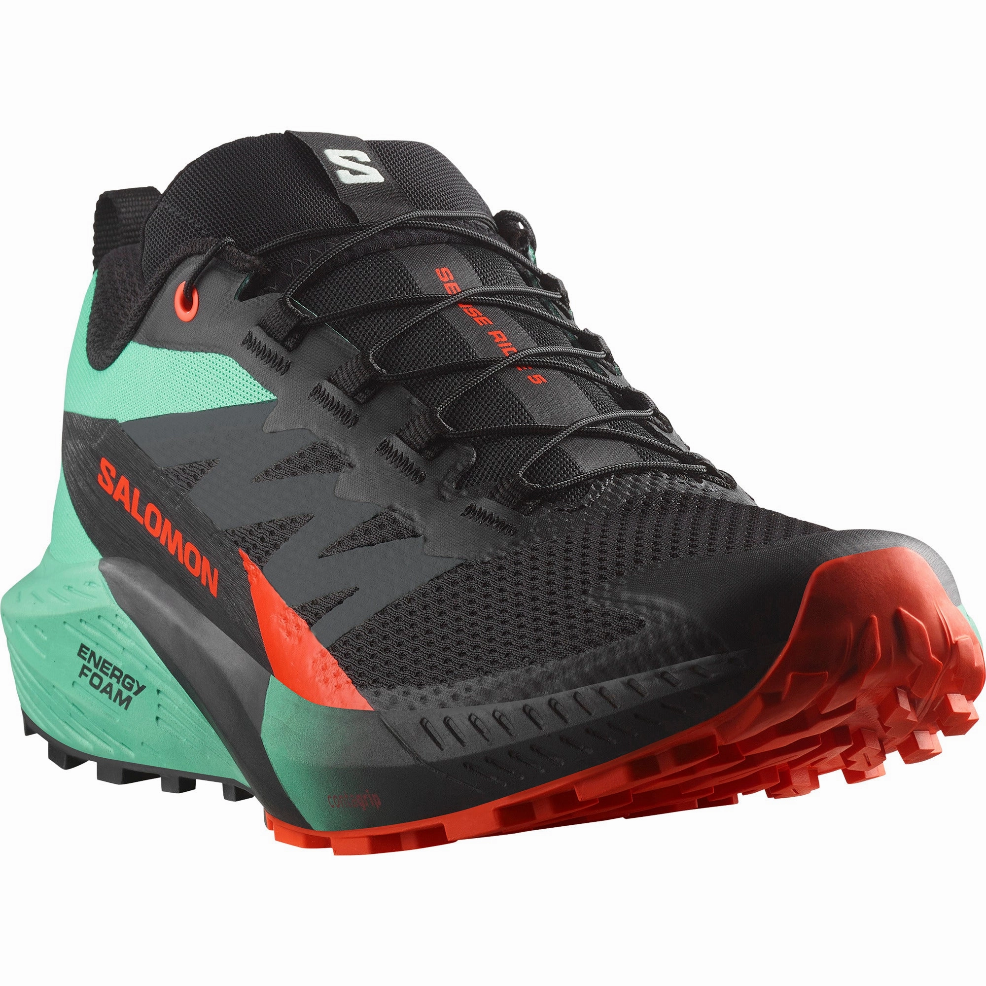 SENSE RIDE 5 Men Trail Running Shoes in Black / Bay / Cherry Tomato Difference Between Hiking Shoes And Trail Shoes