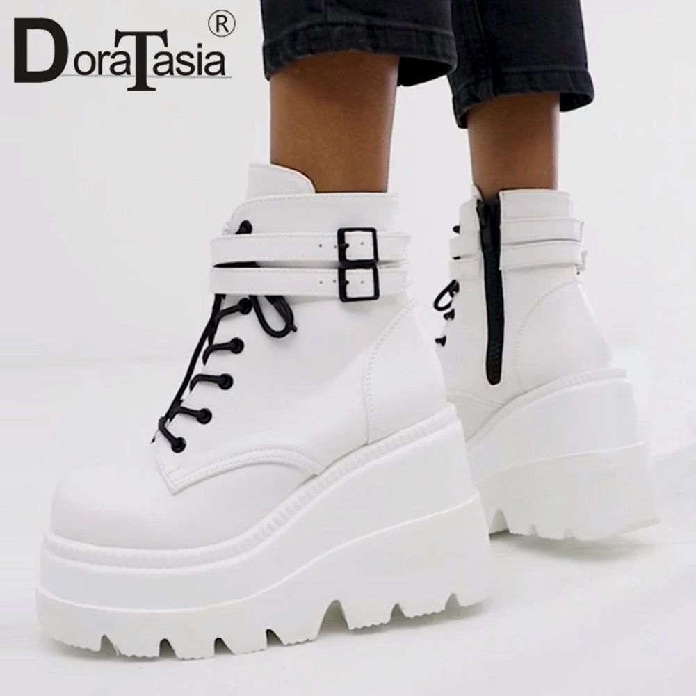 DORATASIA Luxury Brand New INS Hot Ladies High Platform Boots Fashion High Heels Ankle Boots Women 2020 Party Wedges Shoes Woman High Heels And Cowboy Boots