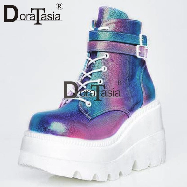Boots With Joggers DORATASIA Luxury Brand New INS Hot Ladies High Platform Boots Fashion High Heels Ankle Boots Women 2020 Party Wedges Shoes Woman