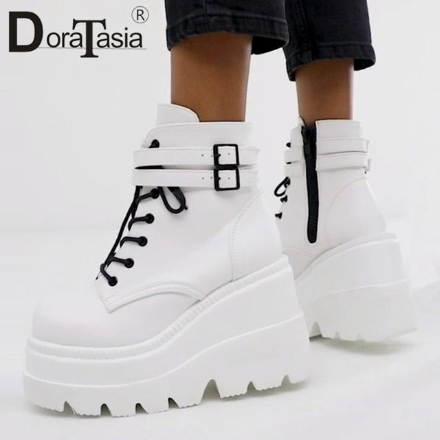 DORATASIA Luxury Brand New INS Hot Ladies High Platform Boots Fashion High Heels Ankle Boots Women 2020 Party Wedges Shoes Woman Pointed Toe Cowboy Boots