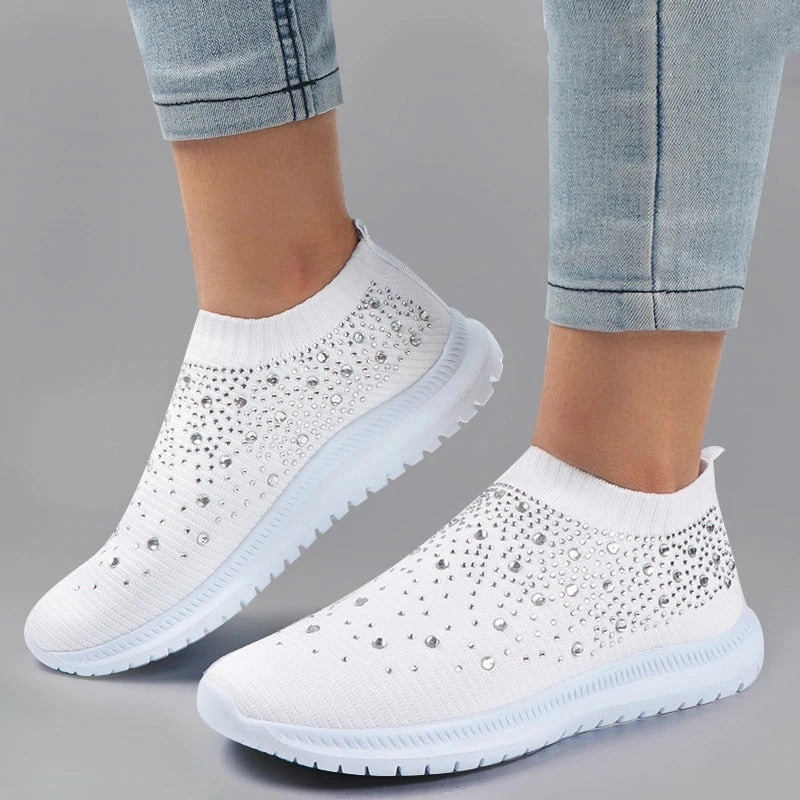 Flat Feet In Shoes Shining Crystal Flats Shoes for Women Plus Size Breathable