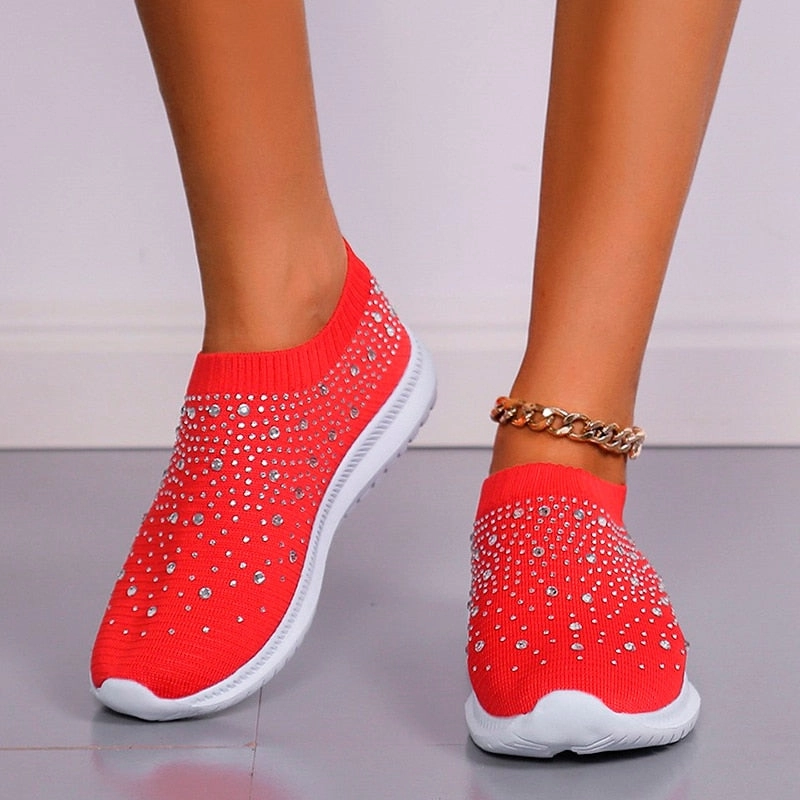 Flat Dance Shoes Ballroom Shining Crystal Flats Shoes for Women Plus Size Breathable