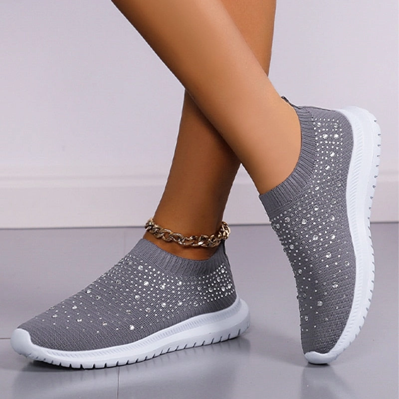 Shining Crystal Flats Shoes for Women Plus Size Breathable The Best Athletic Shoes