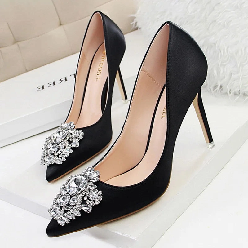 Shoes Rhinestone Women Pumps Stiletto High Heels Reverse High Heels