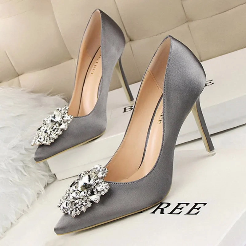 Shoes Rhinestone Women Pumps Stiletto High Heels Slouch Boots Heel