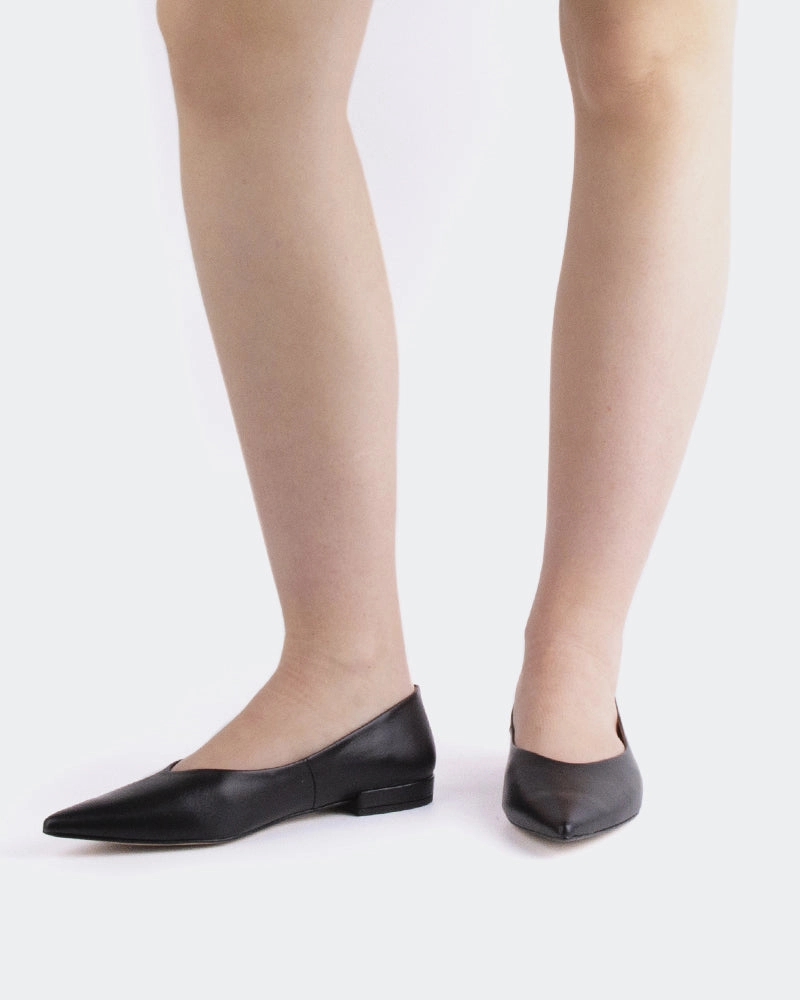 Leather Pointed Toe Flat Shoes Shynnis Black Leather