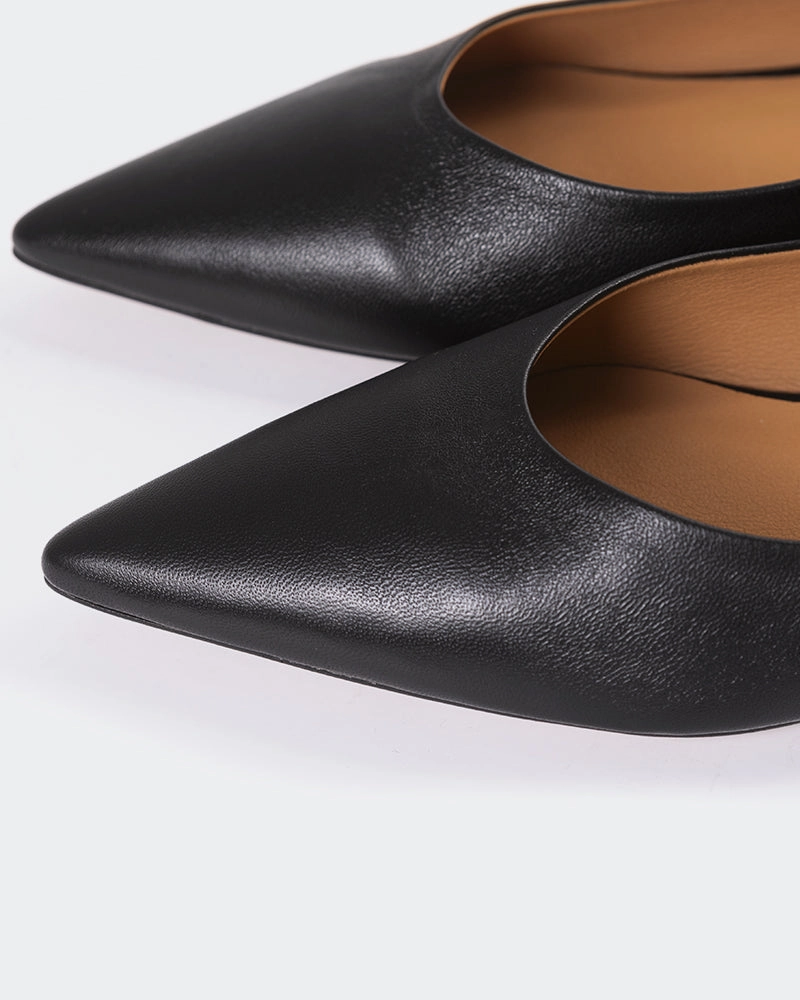 Shynnis Black Leather Pointe Shoe Ballet Flats