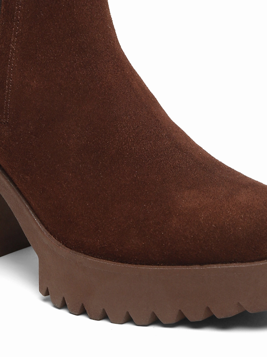 Women's Brown Suede Leather Mid - Ankle High Heeled Boots Skateboard Boots