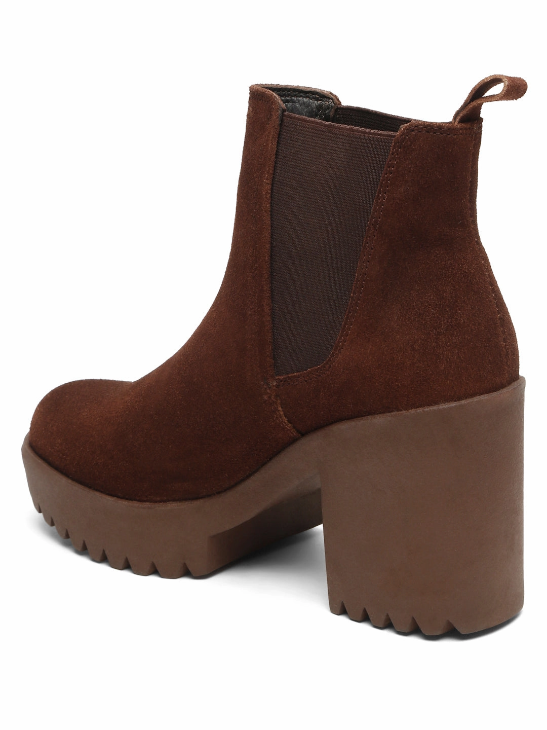 Suede Riding Boots Women's Brown Suede Leather Mid - Ankle High Heeled Boots