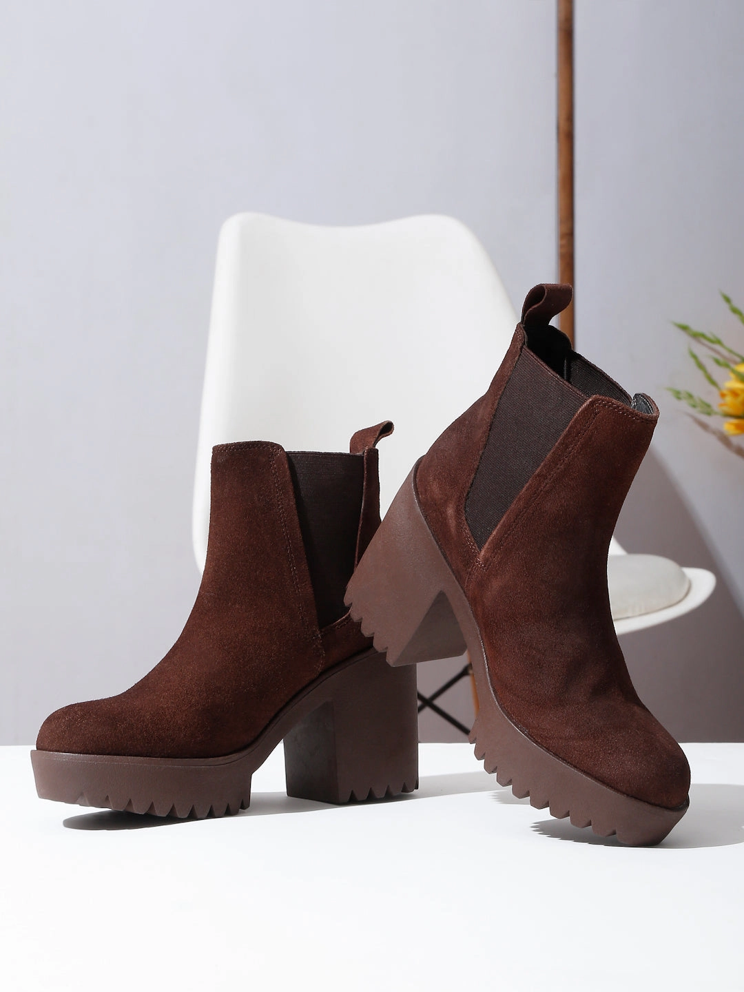 Military Bunny Boots Women's Brown Suede Leather Mid - Ankle High Heeled Boots
