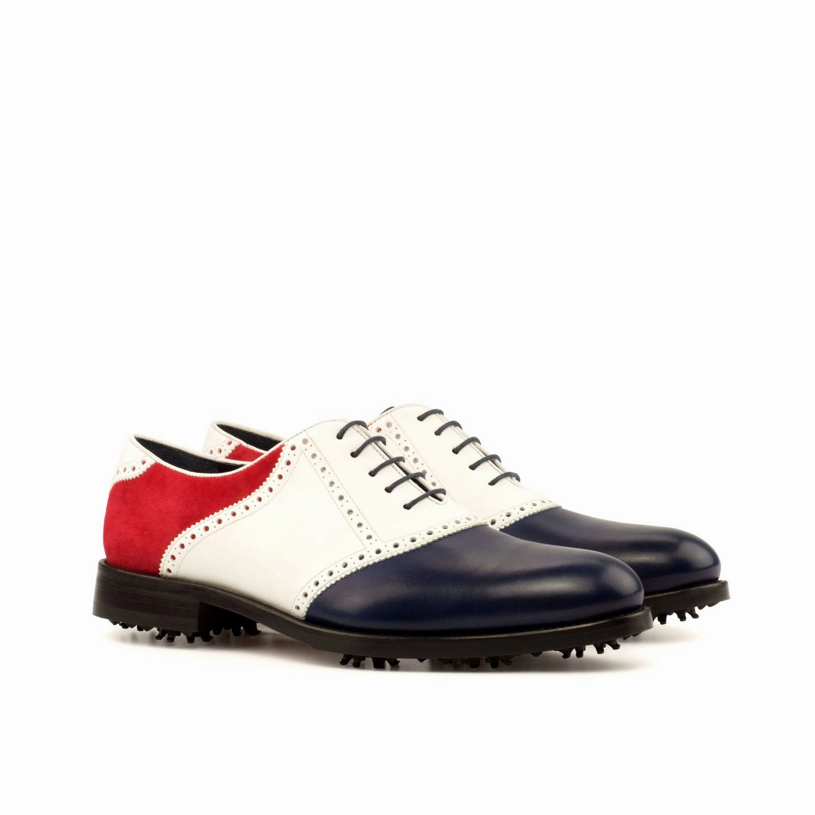 Men's Saddle Golf Leather Shoes Wide Plus Size White Blue 3659 The Best Golf Shoes