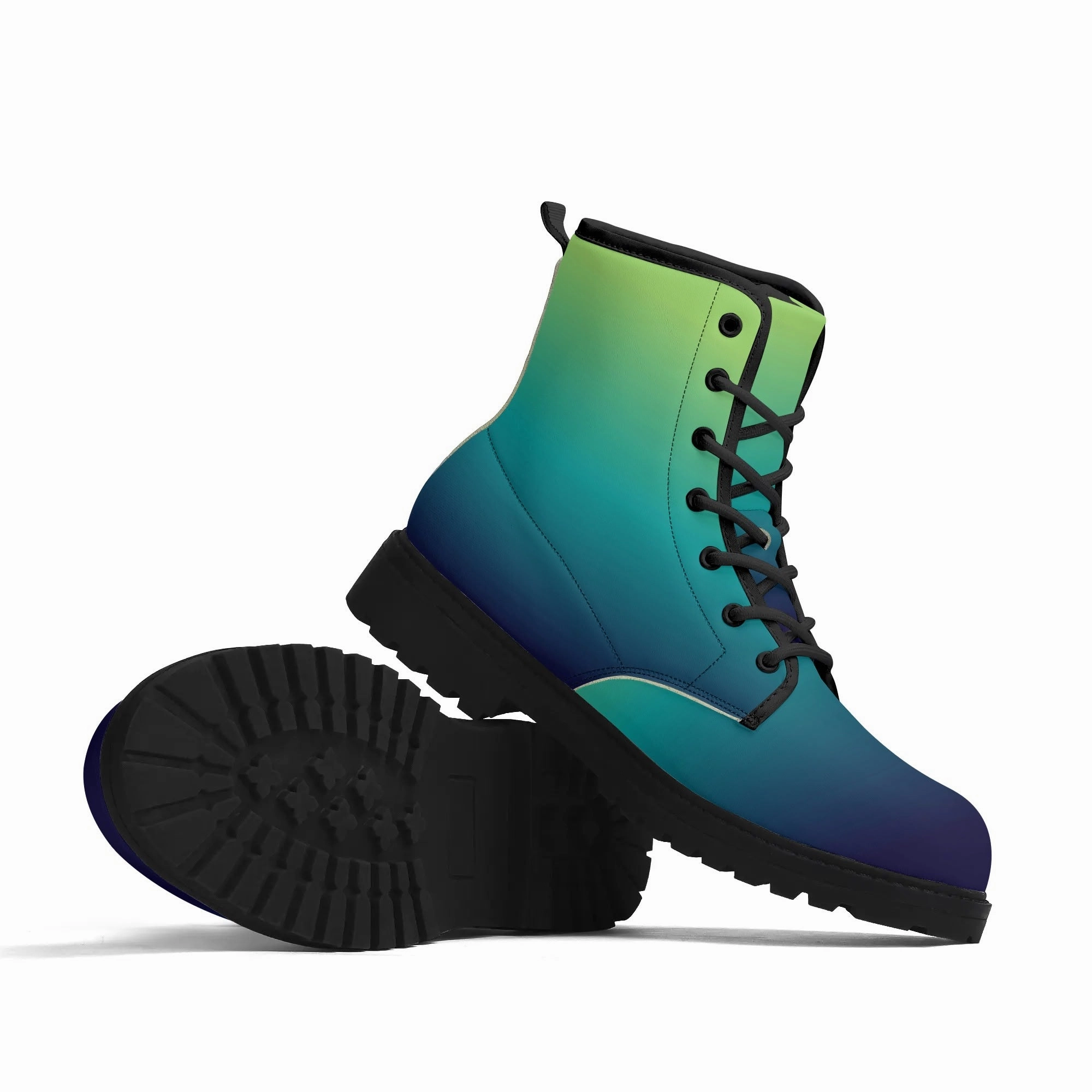 Best Toddler Waterproof Shoes Blue Green Ombre Women Leather Boots, Teal Gradient Tie Dye Vegan Lace Up Shoes Festival Black Ankle Combat Work Winter Waterproof Ladies