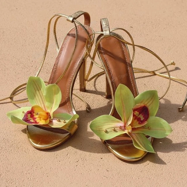 Deise Bez Green Flower Design Strappy Sandals Sandals Over The Water Bungalows