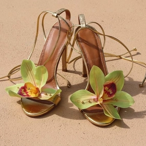 Deise Bez Green Flower Design Strappy Sandals Seude Sandals
