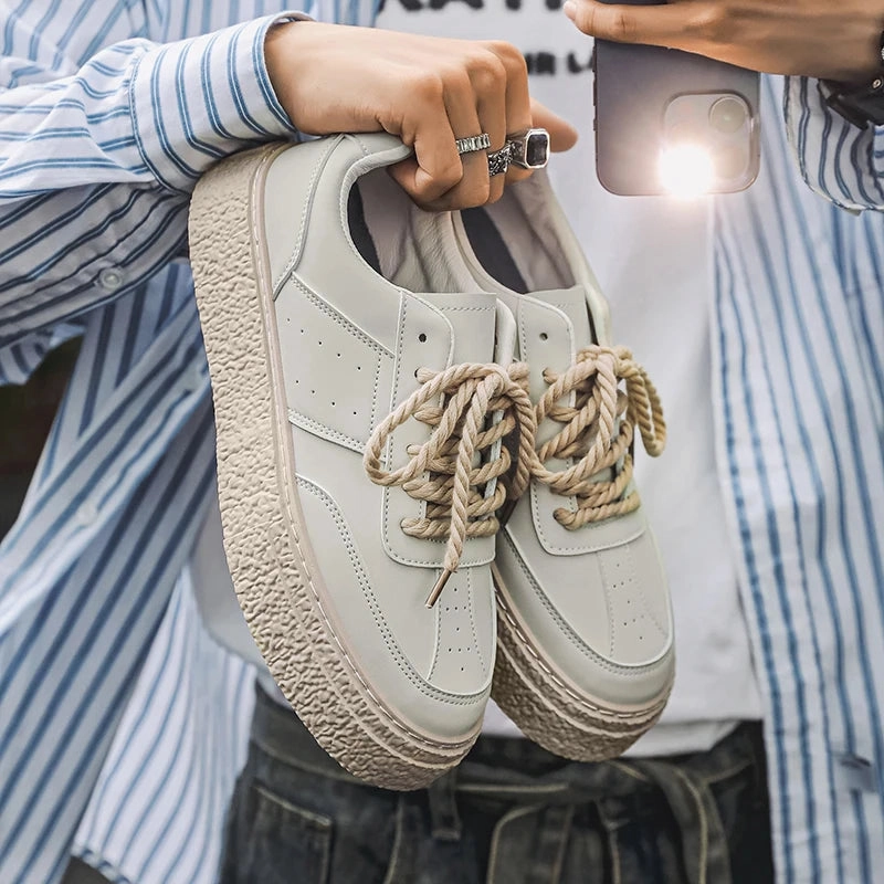 Wiaofellas New Vulcanized Sneakers Men Breathable Canvas Shoes For Men Casual Walking Sneakers Male Men's Chunky Shoes Street Style Wide Basketball Sneakers