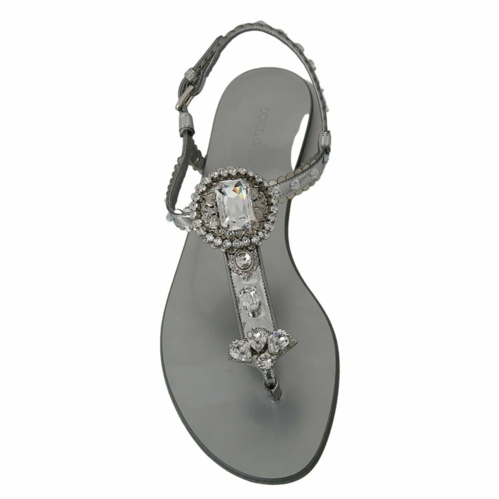 Flat Shoes Mary Jane Dolce & Gabbana Elegant Silver Flats with Crystal Embellishments