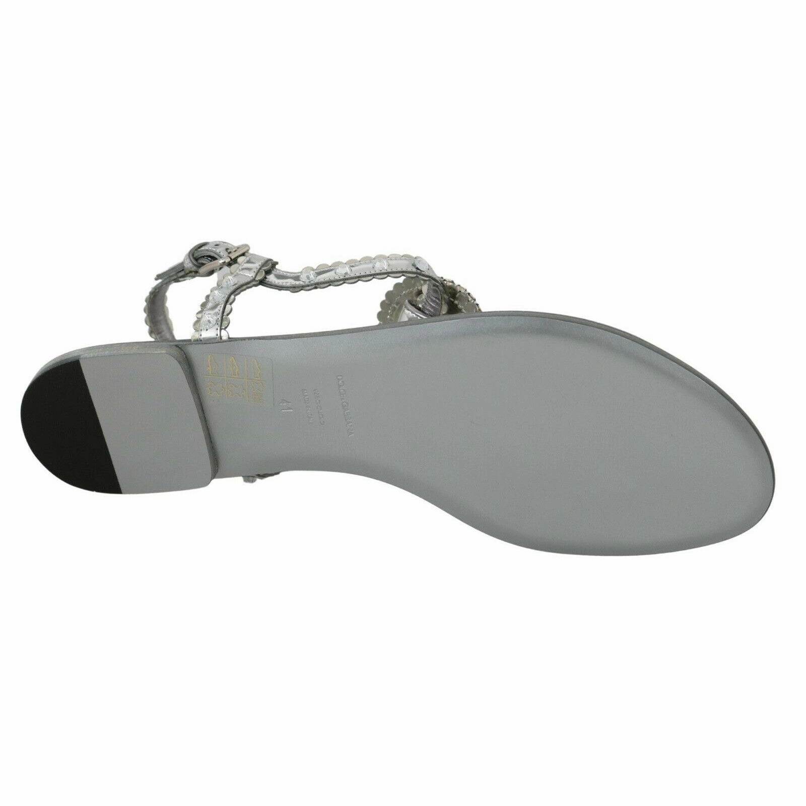 Dolce & Gabbana Elegant Silver Flats with Crystal Embellishments Seychelles Shoes