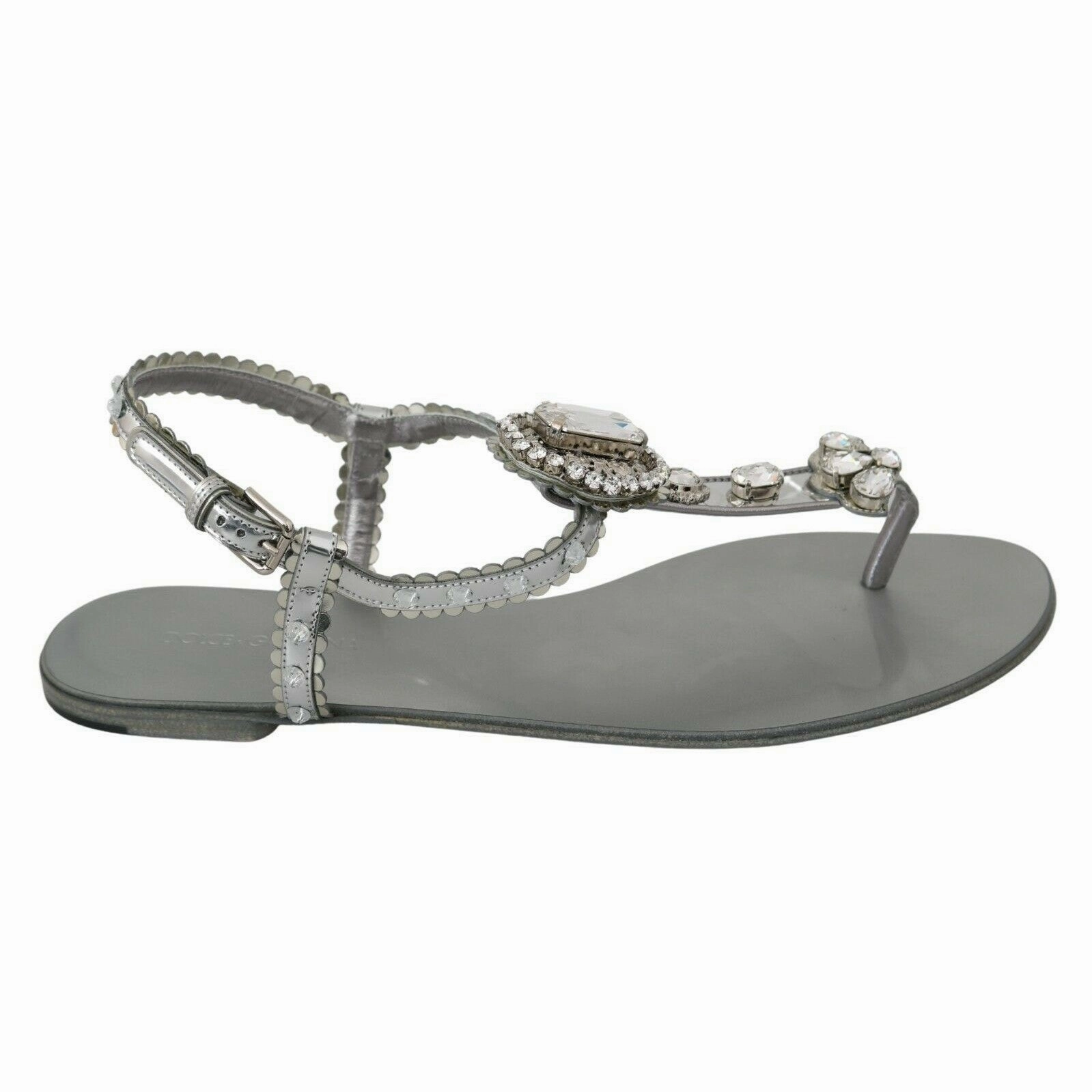 Dolce & Gabbana Elegant Silver Flats with Crystal Embellishments Soft Sole Flat Shoes