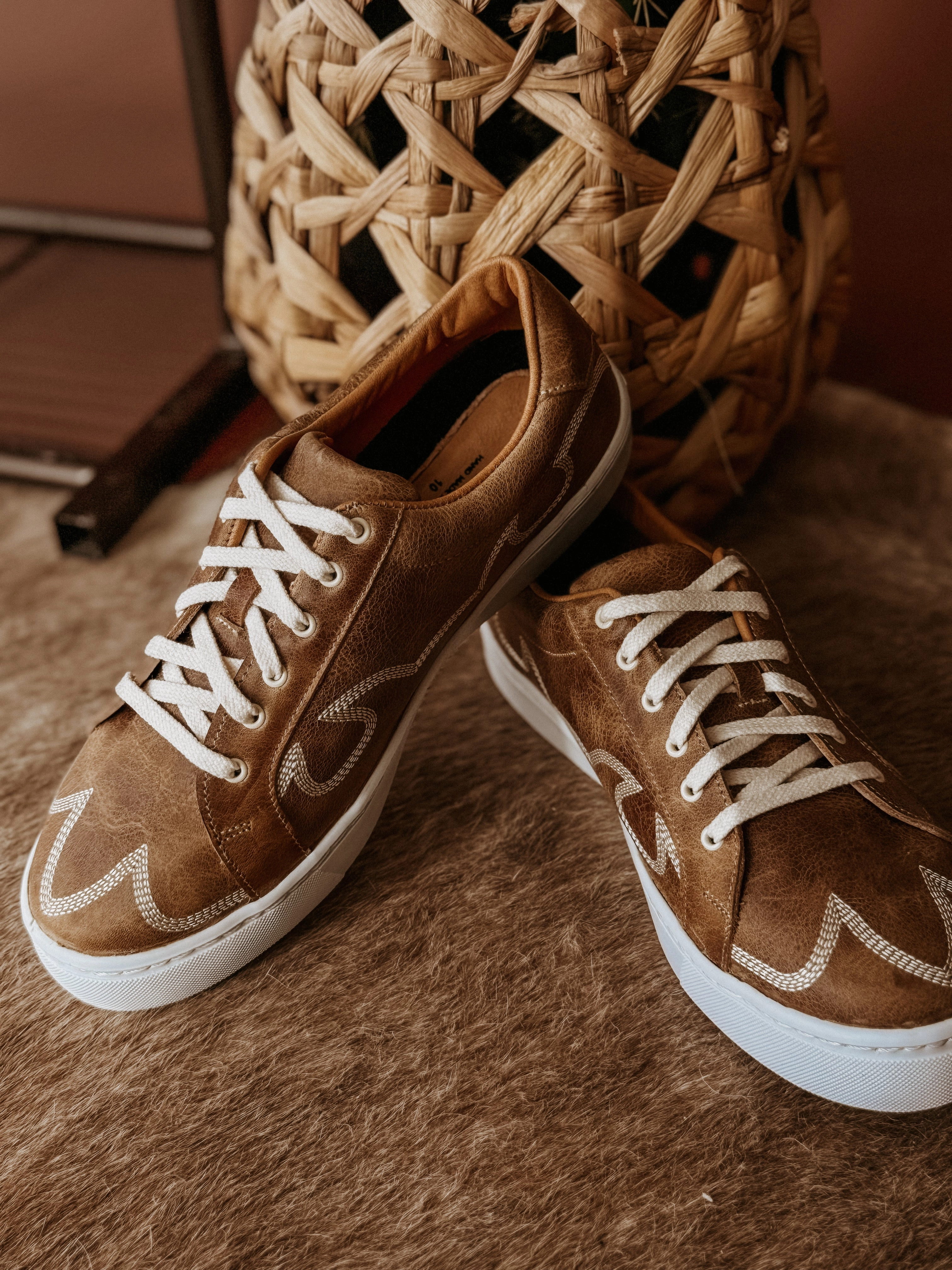 Bridal Party Sneakers Skye Western Leather Tennis Shoes- Tan