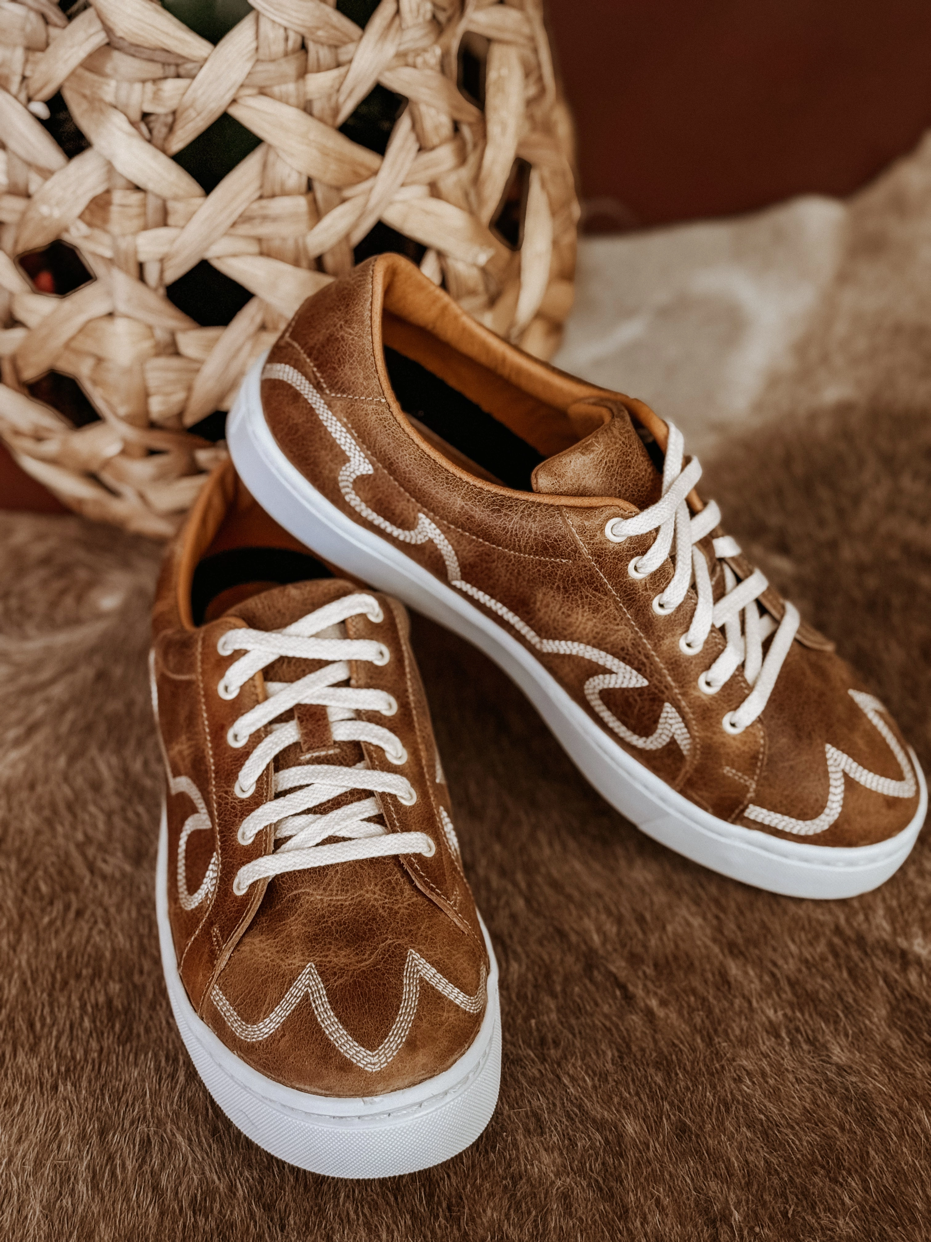 Skye Western Leather Tennis Shoes- Tan Smokers Hut And Sneakers
