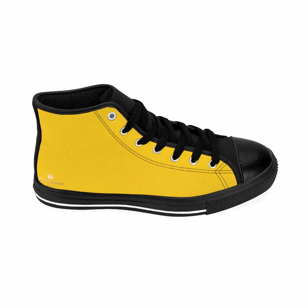 London Rag Boots Men's Yellow High-top Sneakers, Yellow Solid Color Minimalist Designer Tennis Running Shoes