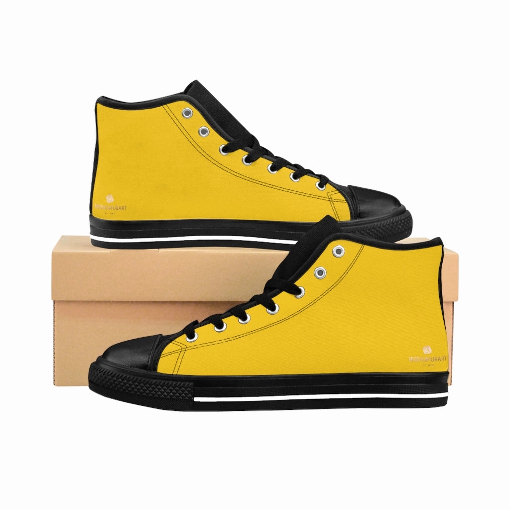 Men's Yellow High-top Sneakers, Yellow Solid Color Minimalist Designer Tennis Running Shoes Rebel Durango Boots