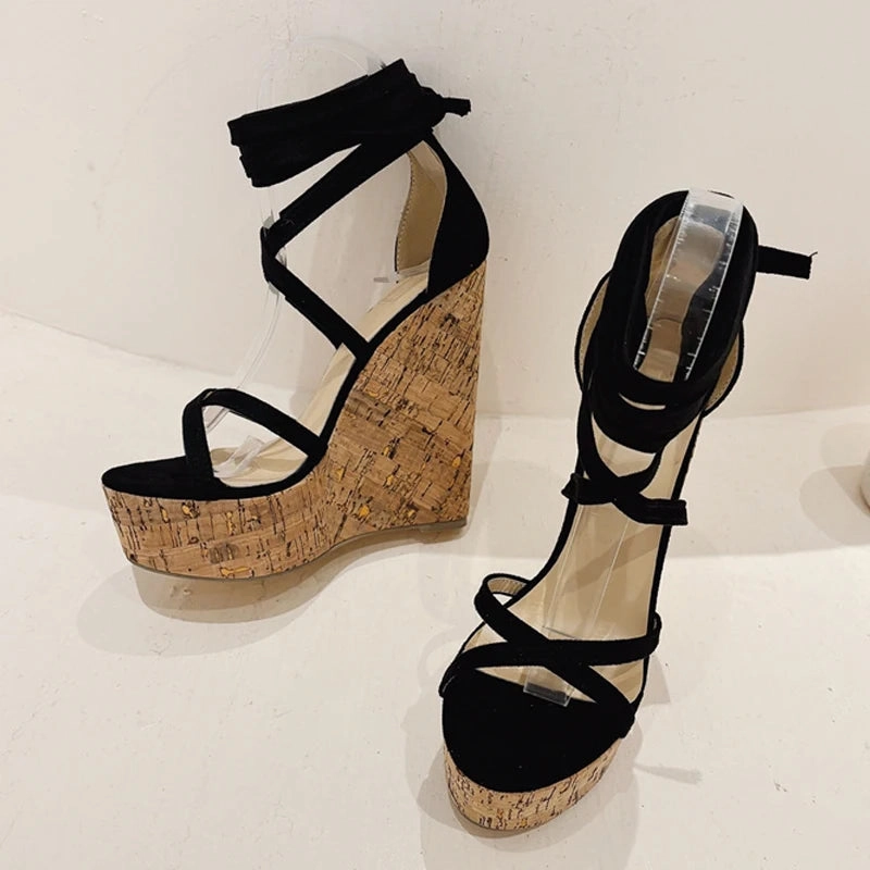 Jeffrey Campbell Fluxx Sandals Liyke Sommer mode Schnrung Keile Sandalen fr Frauen gemtliche Holz Thinck Bottom Open Toe Plattform High Heels Damenschuhe schwarz