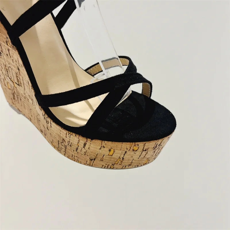 Liyke Sommer mode Schnrung Keile Sandalen fr Frauen gemtliche Holz Thinck Bottom Open Toe Plattform High Heels Damenschuhe schwarz South Coast Sandals Resort