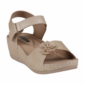 Maxwell Gold Flower Velcro Slingback Wedge Sandals Tory Sandals