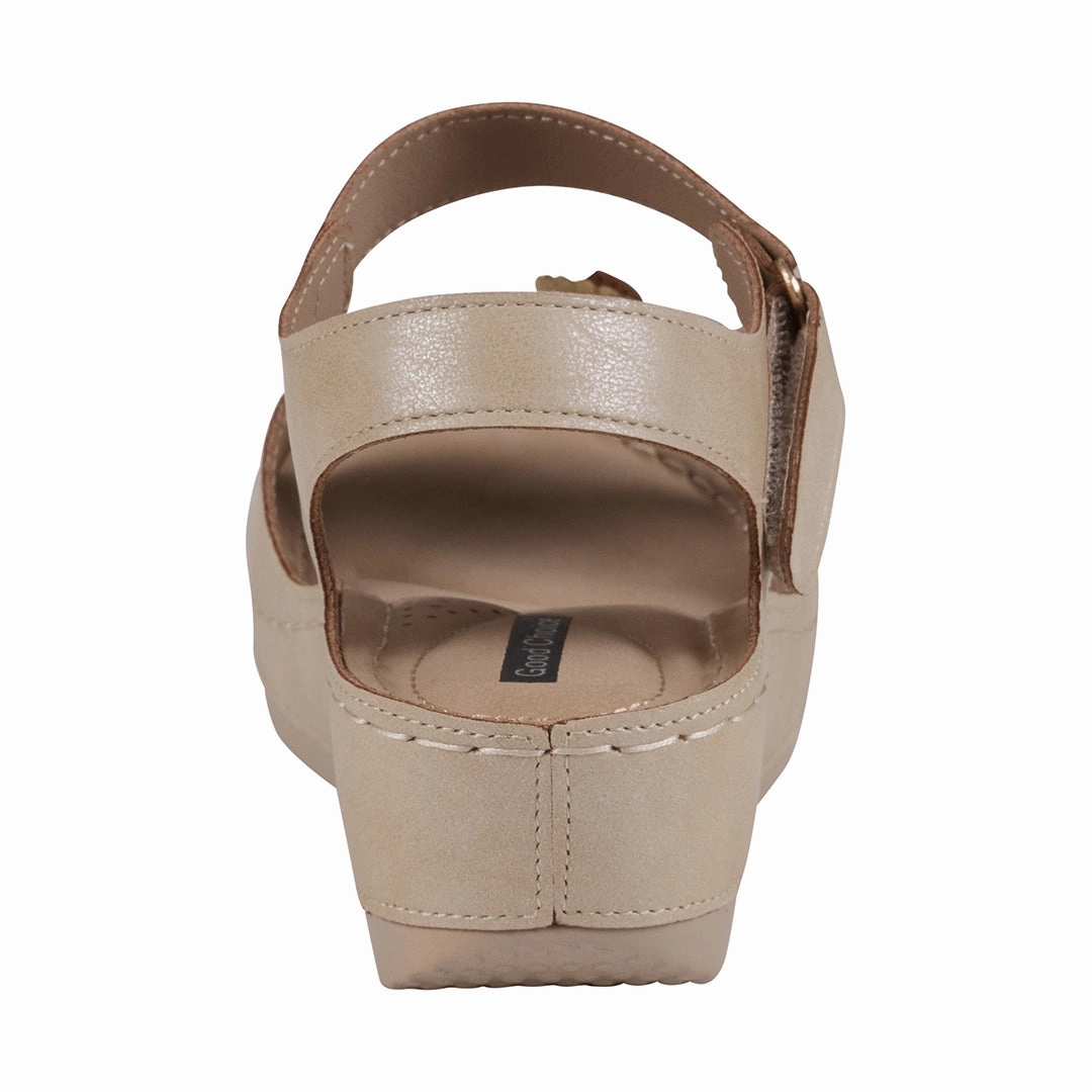 Flatform Sandals Maxwell Gold Flower Velcro Slingback Wedge Sandals