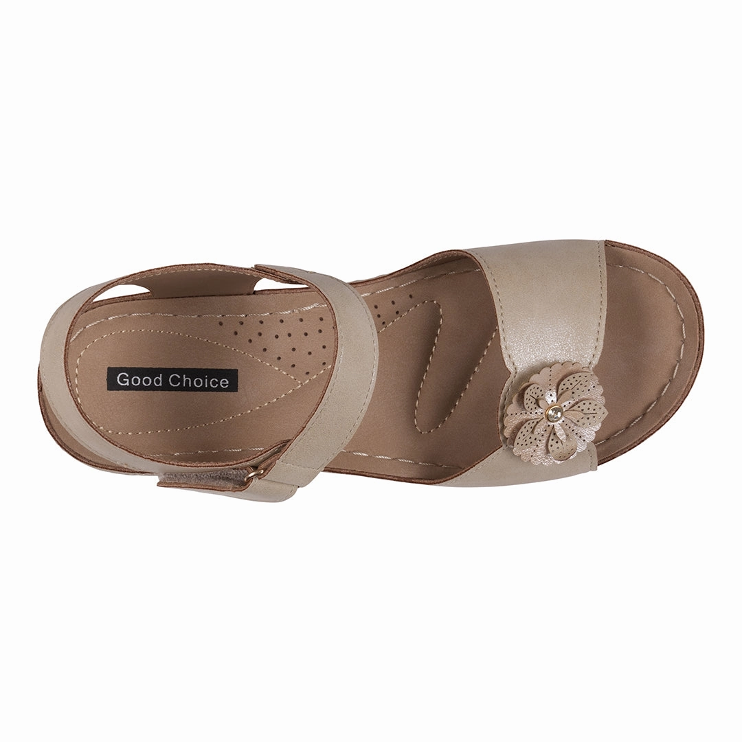 Maxwell Gold Flower Velcro Slingback Wedge Sandals Sandals Birken