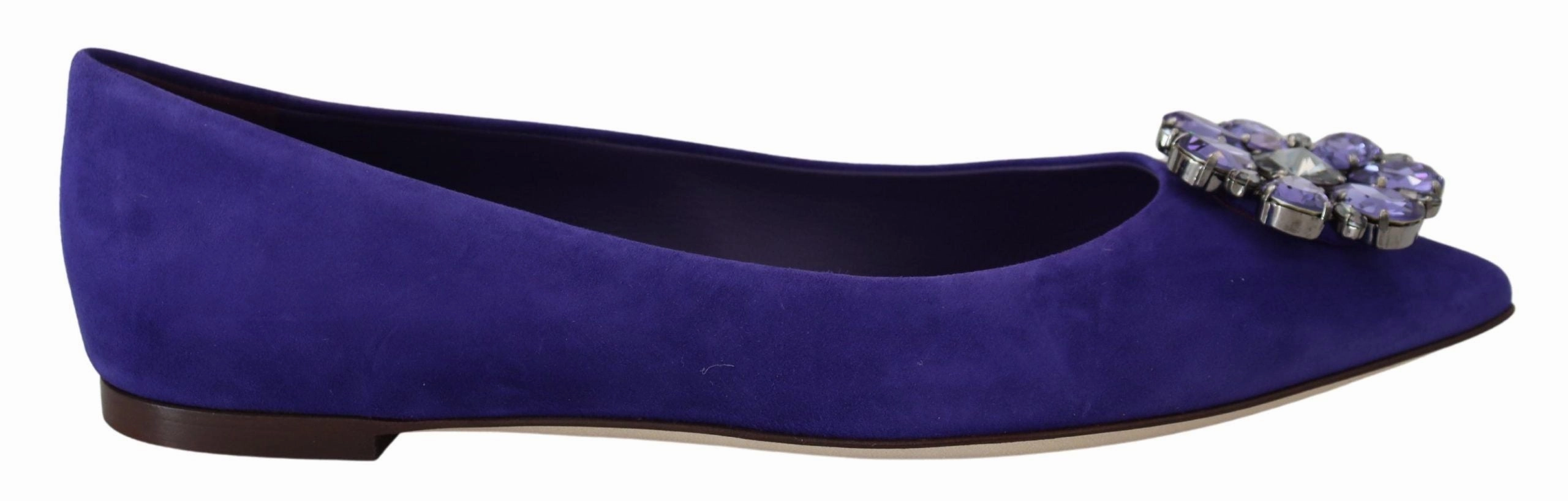 Dolce & Gabbana Embellished Crystal Purple Suede Flats Business Casual Shoes