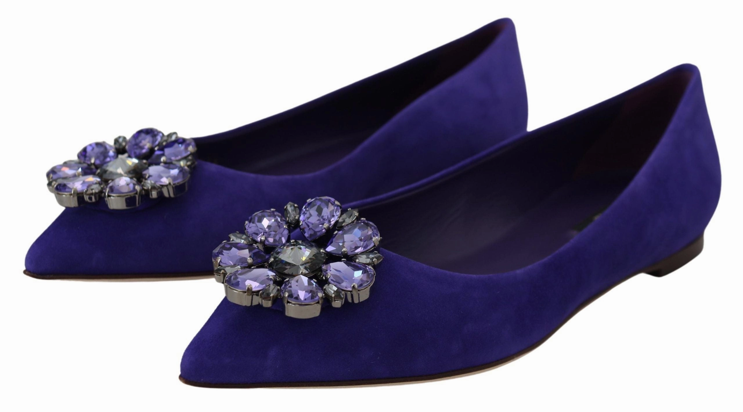 Dolce & Gabbana Embellished Crystal Purple Suede Flats Flat Weight Training Shoes