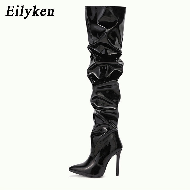 Pleated Patent Leather Motorcycle Over The Knee Boots Payless Boots