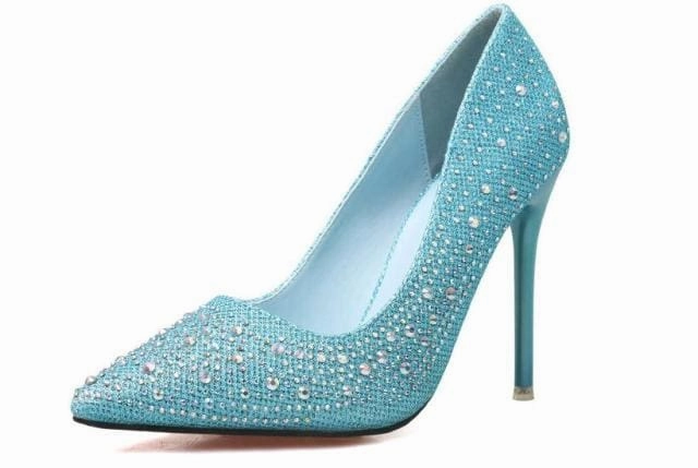 Closed Toe Ankle Strap High Heels Fashion Luxury Rhinestone Sexy Women Wedding High Heels