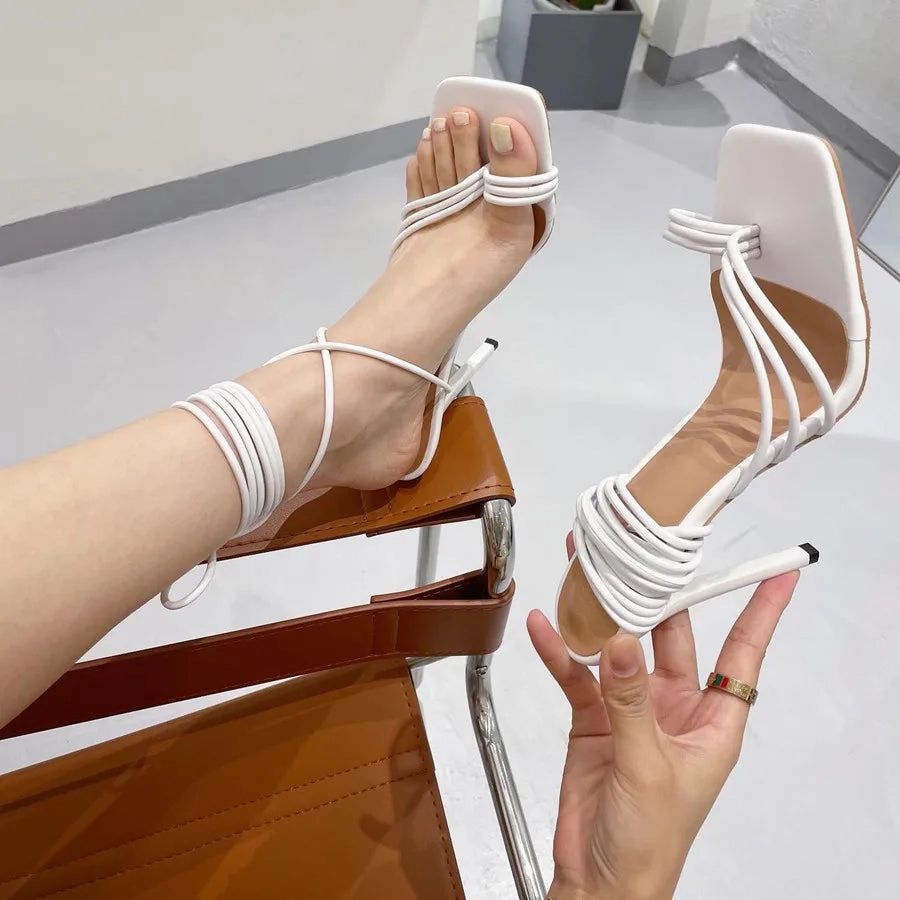 Sandals Royal Bahamian Reviews binfenxie  -  New Summer Women Sandals Thin Heels Ankle Strappy Square Toe  Stiletto Ladies Narrow Band Flip-Flop Sandals Party Shoes Size 41