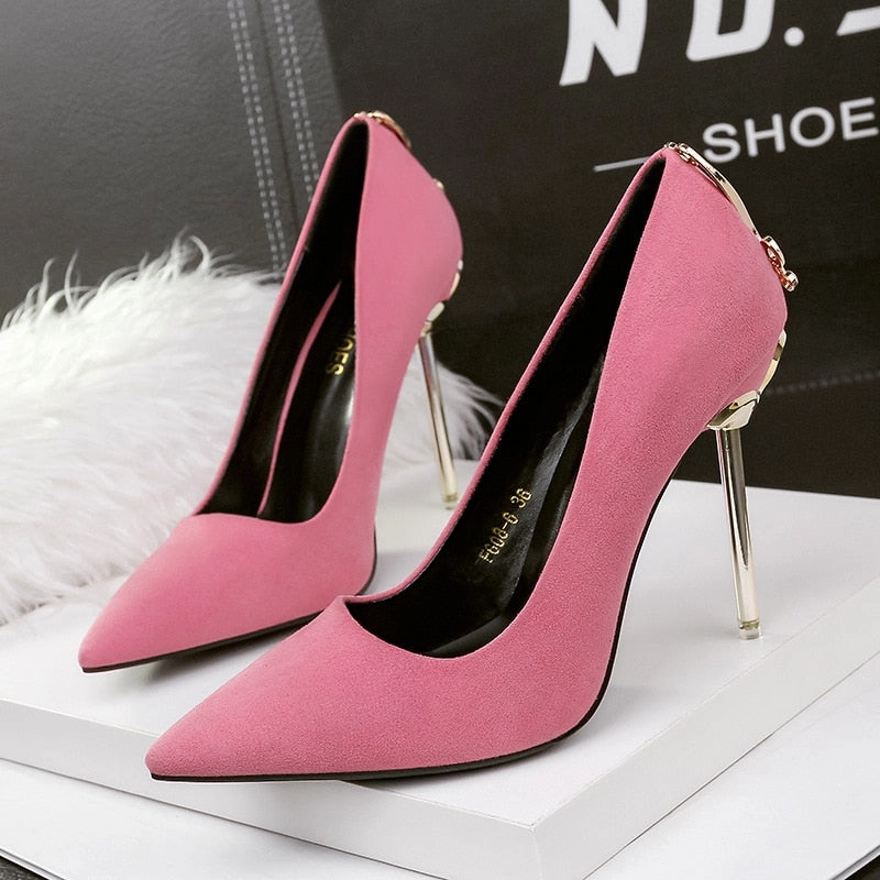 High Heel Shoes Games Flock Velvet Pointed Toe Extreme 10cm High Heel