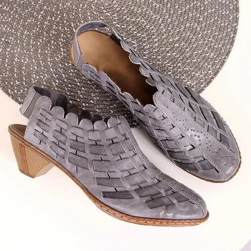 Tan Shoes Casual Spring Fashion Women Shoes Casual Thick Heel Woven Women Shoes Outdoor Trend Belt Heel Shoes Women Zapatos De Mujer Size 43