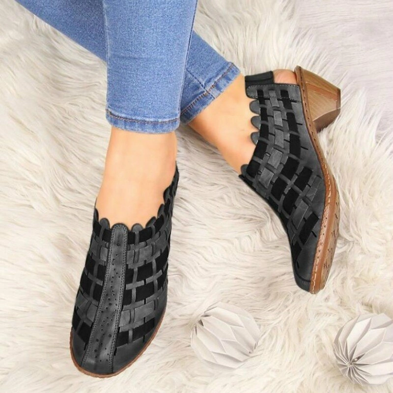 Spring Fashion Women Shoes Casual Thick Heel Woven Women Shoes Outdoor Trend Belt Heel Shoes Women Zapatos De Mujer Size 43 Business Casual Running Shoes