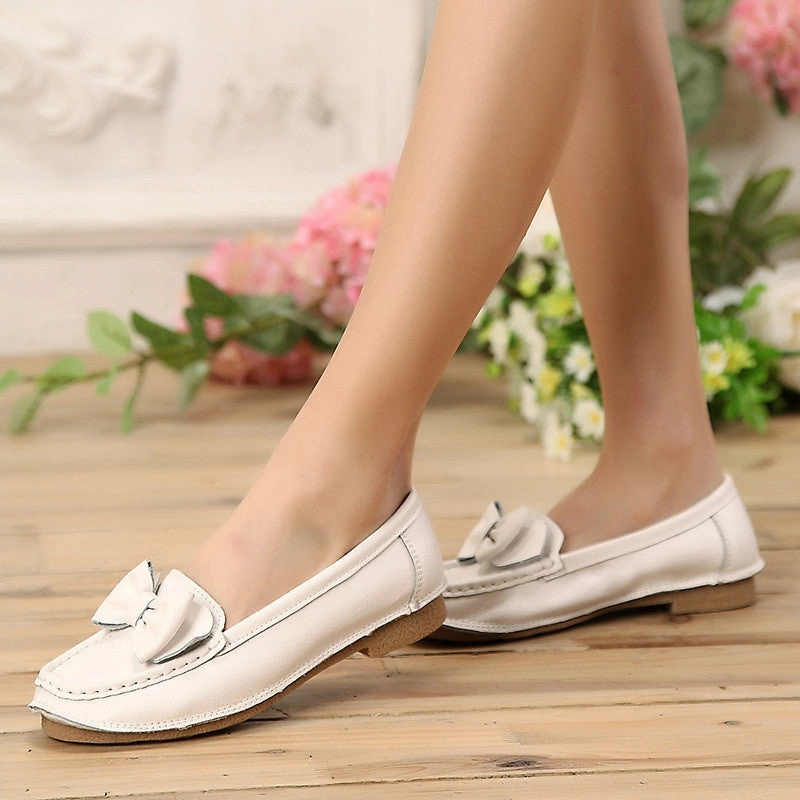 Women genuine leather shoes woman flat causal genuine leather loafer womens flats flexible boat shoes Shoes Price